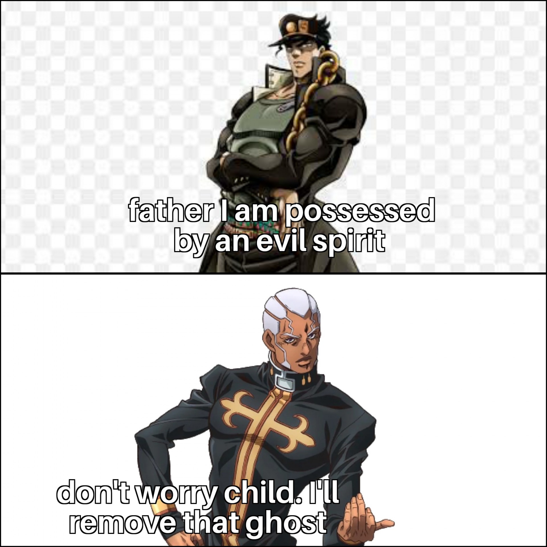 High Quality Jotaro visits Pucci for an ecxorcism Blank Meme Template