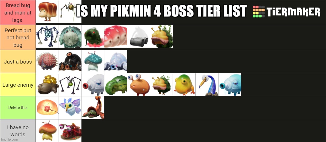 My Pikmin for Boss tier list | IS MY PIKMIN 4 BOSS TIER LIST | image tagged in pikmin,boss | made w/ Imgflip meme maker