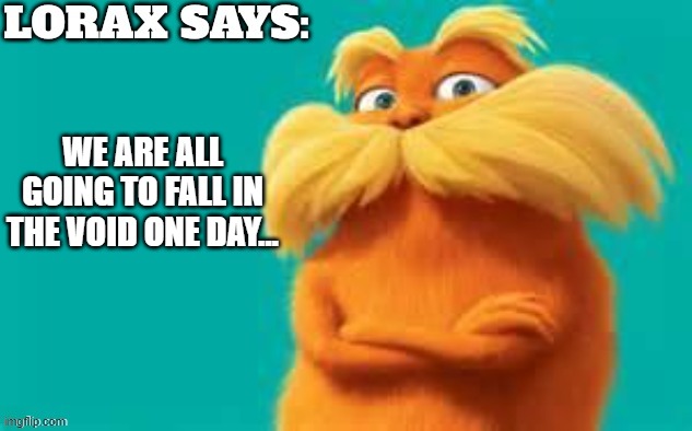 True Words | WE ARE ALL GOING TO FALL IN THE VOID ONE DAY... | image tagged in lorax says,cursed,relatable,dank memes,memes,relatable memes | made w/ Imgflip meme maker