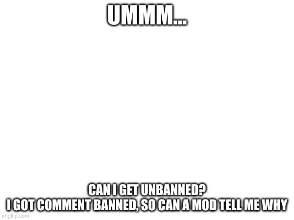 Like, why? | UMMM... CAN I GET UNBANNED?
I GOT COMMENT BANNED, SO CAN A MOD TELL ME WHY | made w/ Imgflip meme maker