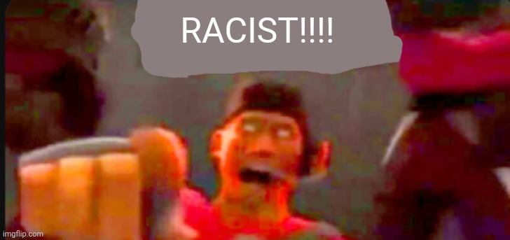 Tf2 scout pointing | RACIST!!!! | image tagged in tf2 scout pointing | made w/ Imgflip meme maker