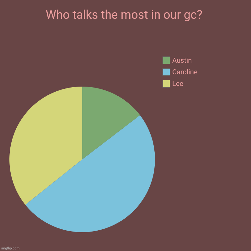 Caroline talks alot lol :3c | Who talks the most in our gc? | Lee, Caroline, Austin | image tagged in charts,pie charts | made w/ Imgflip chart maker