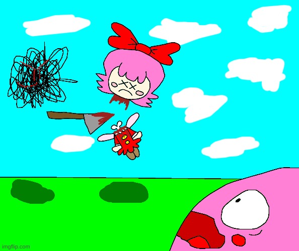 Ribbon get's killed by the Evil Scribble (Again) | image tagged in kirby,blood,gore,funny,cute,parody | made w/ Imgflip meme maker