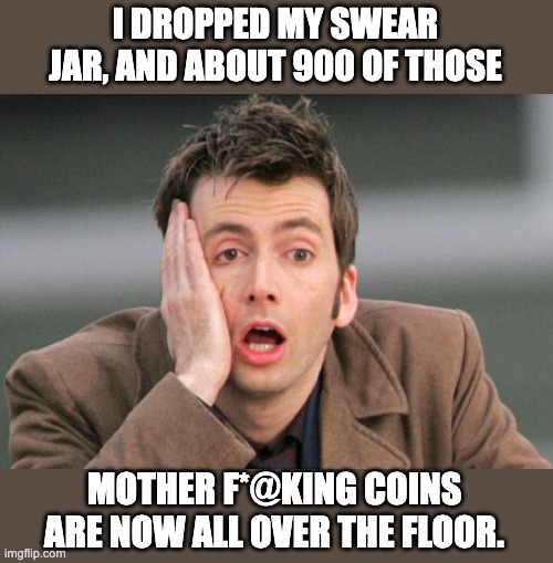 Damn! | I DROPPED MY SWEAR JAR, AND ABOUT 900 OF THOSE; MOTHER F*@KING COINS ARE NOW ALL OVER THE FLOOR. | image tagged in face palm | made w/ Imgflip meme maker