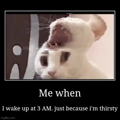WHY | Me when | I wake up at 3 AM. just because i'm thirsty | image tagged in funny,demotivationals | made w/ Imgflip demotivational maker