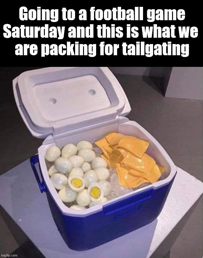 Going to a football game Saturday and this is what we 
are packing for tailgating | made w/ Imgflip meme maker