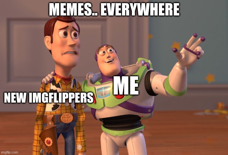 X, X Everywhere | MEMES.. EVERYWHERE; ME; NEW IMGFLIPPERS | image tagged in memes,x x everywhere | made w/ Imgflip meme maker