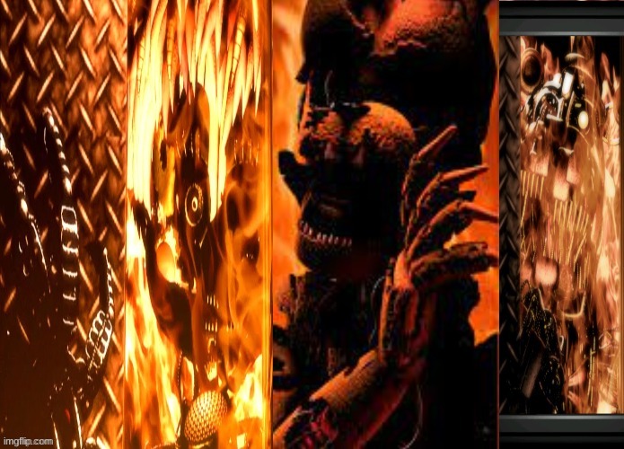 FNAF 6 Characters Burning | image tagged in fnaf 6 characters burning | made w/ Imgflip meme maker
