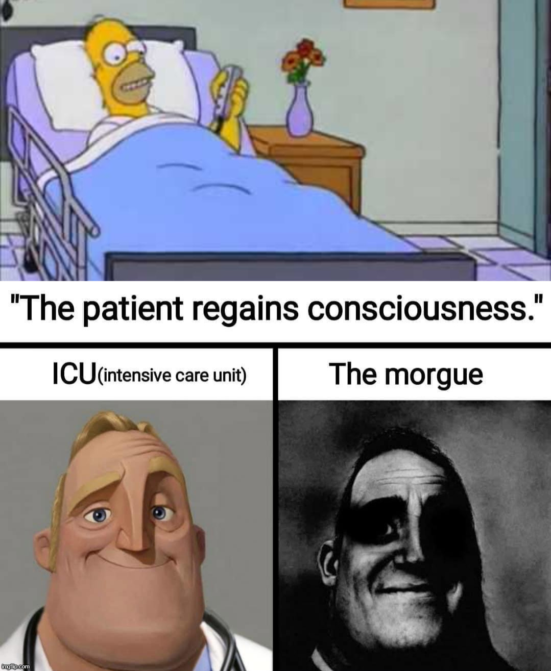 image tagged in homer hospital bed | made w/ Imgflip meme maker
