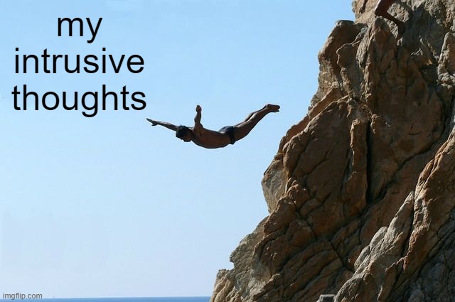 Jumping off a cliff | my intrusive thoughts | image tagged in jumping off a cliff | made w/ Imgflip meme maker