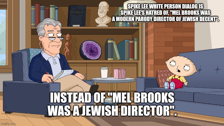 SPIKE LEE WHITE PERSON DIALOG IS SPIKE LEE'S HATRED OF, "MEL BROOKS WAS A MODERN PARODY DIRECTOR OF JEWISH DECENT". INSTEAD OF "MEL BROOKS W | made w/ Imgflip meme maker