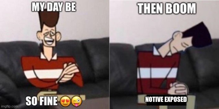 notive:( | NOTIVE EXPOSED | image tagged in my day be so fine | made w/ Imgflip meme maker