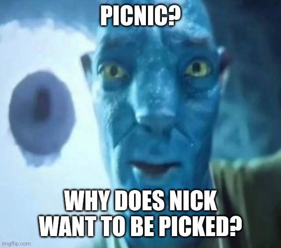 Avatar guy | PICNIC? WHY DOES NICK WANT TO BE PICKED? | image tagged in avatar guy | made w/ Imgflip meme maker