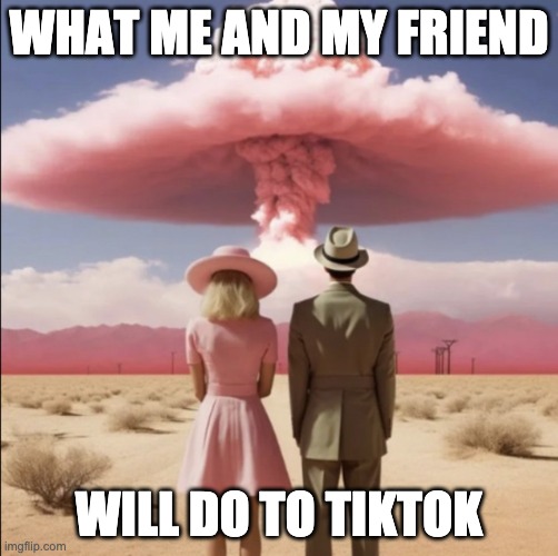 who wants in | WHAT ME AND MY FRIEND; WILL DO TO TIKTOK | image tagged in barbenheimer explosion,tiktok,memes,funny,tiktok sucks,nuke | made w/ Imgflip meme maker
