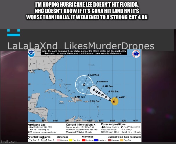 Sleep | I’M HOPING HURRICANE LEE DOESN’T HIT FLORIDA. NHC DOESN’T KNOW IF IT’S GONA HIT LAND RN IT’S WORSE THAN IDALIA. IT WEAKENED TO A STRONG CAT 4 RN | image tagged in sleep | made w/ Imgflip meme maker