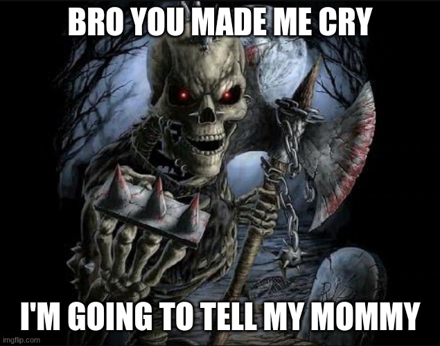 Bad to the bone | BRO YOU MADE ME CRY I'M GOING TO TELL MY MOMMY | image tagged in bad to the bone | made w/ Imgflip meme maker