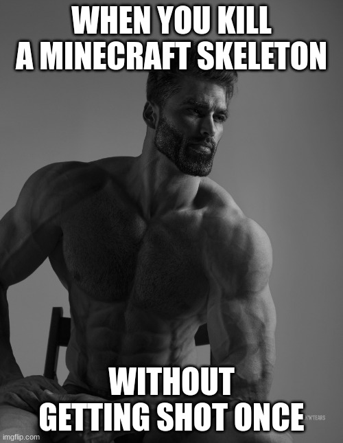 Giga Killa | WHEN YOU KILL A MINECRAFT SKELETON; WITHOUT GETTING SHOT ONCE | image tagged in giga chad,minecraft,memes,gaming,easy | made w/ Imgflip meme maker