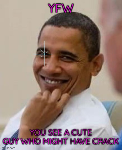 No other president has spent as much time in bath houses. | YFW; YOU SEE A CUTE GUY WHO MIGHT HAVE CRACK | image tagged in gay obama | made w/ Imgflip meme maker