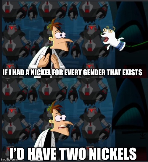 2 nickels | IF I HAD A NICKEL FOR EVERY GENDER THAT EXISTS; I’D HAVE TWO NICKELS | image tagged in 2 nickels | made w/ Imgflip meme maker