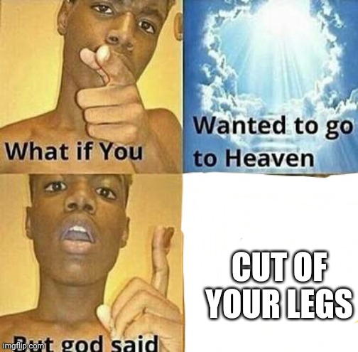 What if you wanted to go to Heaven | CUT OF YOUR LEGS | image tagged in what if you wanted to go to heaven | made w/ Imgflip meme maker