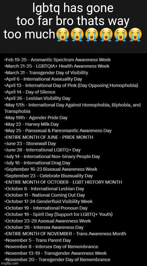 we can just have gay people wirhout lgbtqjahdbd69420shajhshdu+ bruh | lgbtq has gone too far bro thats way too much😭😭😭😭😭😭 | made w/ Imgflip meme maker