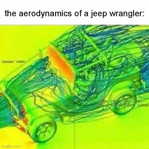 The aerodynamics of a jeep wrangler | image tagged in the aerodynamics of a jeep wrangler | made w/ Imgflip meme maker