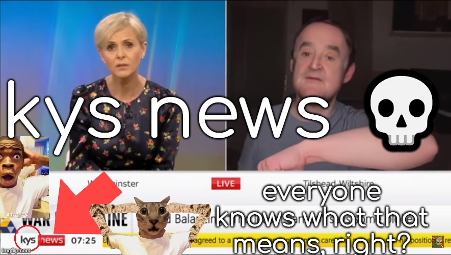 The world is running out of news. | kys news 💀; everyone knows what that means, right? | made w/ Imgflip meme maker
