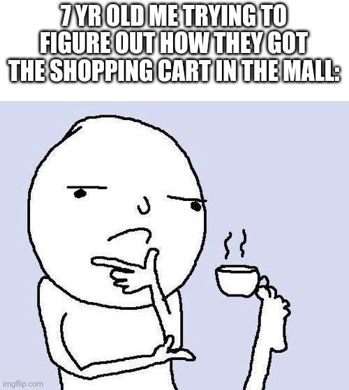Hmmm | 7 YR OLD ME TRYING TO FIGURE OUT HOW THEY GOT THE SHOPPING CART IN THE MALL: | image tagged in thinking meme,i wonder | made w/ Imgflip meme maker