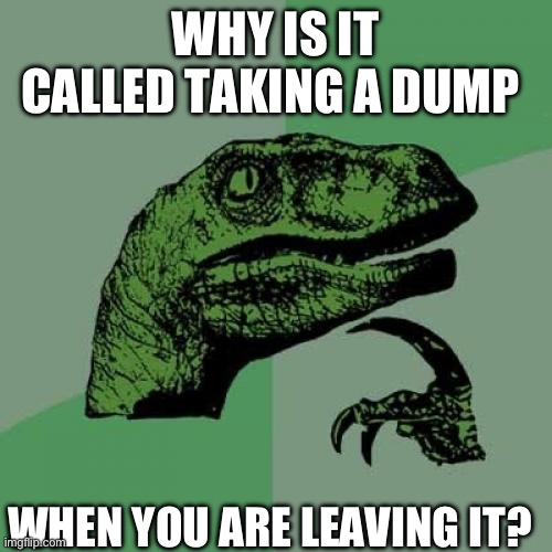 Philosoraptor Meme | WHY IS IT CALLED TAKING A DUMP; WHEN YOU ARE LEAVING IT? | image tagged in memes,philosoraptor | made w/ Imgflip meme maker