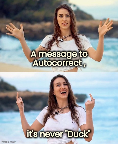 Beach joke | A message to Autocorrect , it's never "Duck" | image tagged in beach joke | made w/ Imgflip meme maker