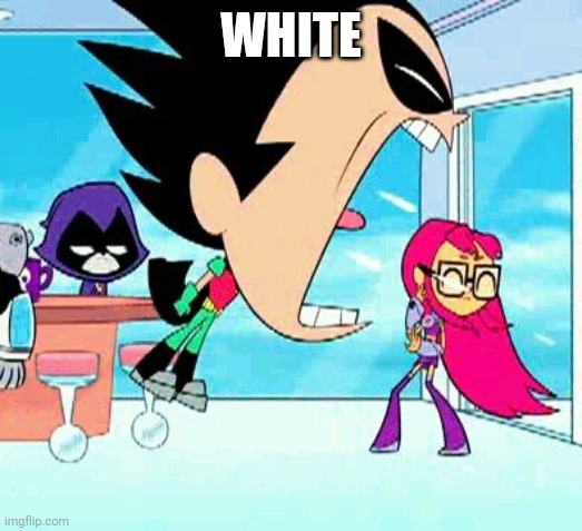 robin yelling at starfire | WHITE | image tagged in robin yelling at starfire | made w/ Imgflip meme maker
