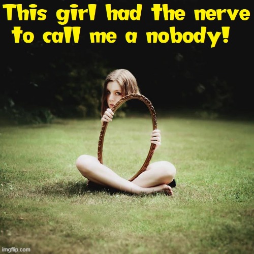 "I Ain't Got No Body." | image tagged in vince vance,mirror,memes,optical illusion,pretty girl,nobody | made w/ Imgflip meme maker