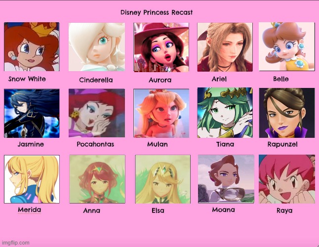 nintendo princesses | image tagged in disney princess recast,nintendo,princess,disney princesses,video games,princess peach | made w/ Imgflip meme maker