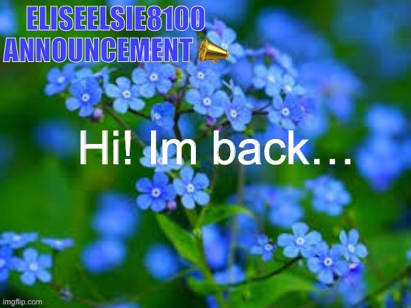 EliseElsie8100 Announcement | Hi! Im back… | image tagged in eliseelsie8100 announcement | made w/ Imgflip meme maker