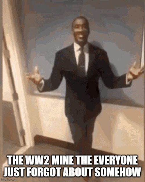 smiling black guy in suit | THE WW2 MINE THE EVERYONE JUST FORGOT ABOUT SOMEHOW | image tagged in smiling black guy in suit | made w/ Imgflip meme maker