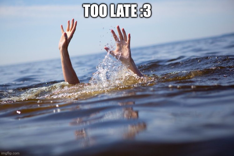 drowning | TOO LATE :3 | image tagged in drowning | made w/ Imgflip meme maker