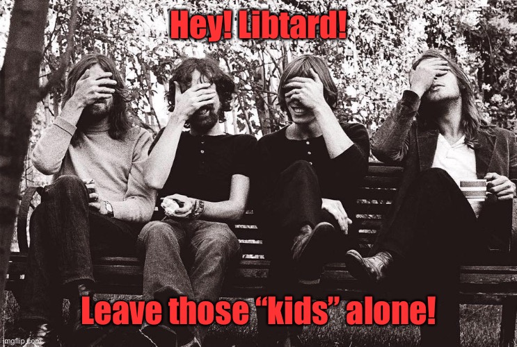 Pink Floyd facepalm | Hey! Libtard! Leave those “kids” alone! | image tagged in pink floyd facepalm | made w/ Imgflip meme maker