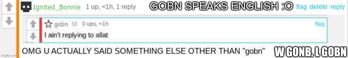 GOBN SPEAKS ENGLISH :O; W GONB, L GOBN | made w/ Imgflip meme maker