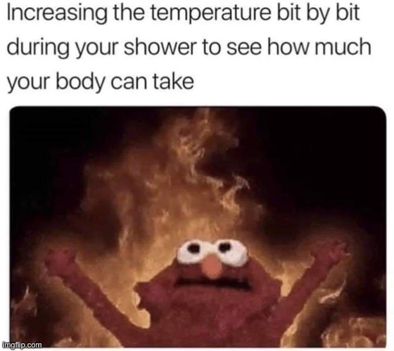 I AM ELMO, WITHSTANDER OF FIRE. | image tagged in memes,funny,fire,shower,shower thoughts | made w/ Imgflip meme maker