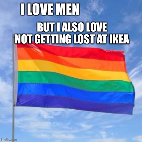 Kinda relatable ngl | I LOVE MEN; BUT I ALSO LOVE NOT GETTING LOST AT IKEA | image tagged in lgbtq,ai meme,ikea | made w/ Imgflip meme maker