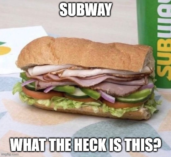 Subway | SUBWAY; WHAT THE HECK IS THIS? | image tagged in subway sandwich,food,subway,memes,dank memes,dank | made w/ Imgflip meme maker