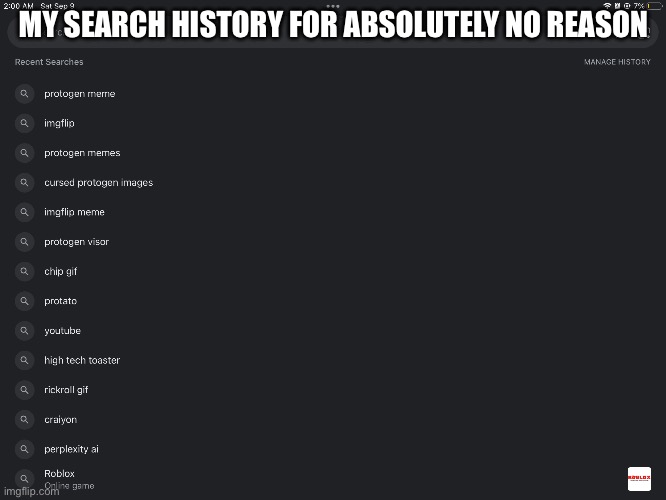 MY SEARCH HISTORY FOR ABSOLUTELY NO REASON | made w/ Imgflip meme maker