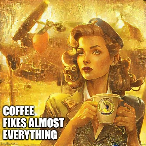 Coffee and a P-38 | COFFEE
FIXES ALMOST 
EVERYTHING | image tagged in coffee,funny memes | made w/ Imgflip meme maker
