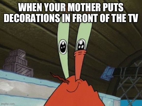Especially in the corner where there is ALWAYS something important to see | WHEN YOUR MOTHER PUTS DECORATIONS IN FRONT OF THE TV | image tagged in eye twitch | made w/ Imgflip meme maker