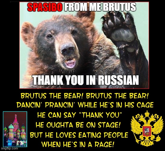Be a Fan of Brutus the Bear, Comrades | SPASIBO | image tagged in vince vance,thank you,russian,memes,comrades,theme song | made w/ Imgflip meme maker