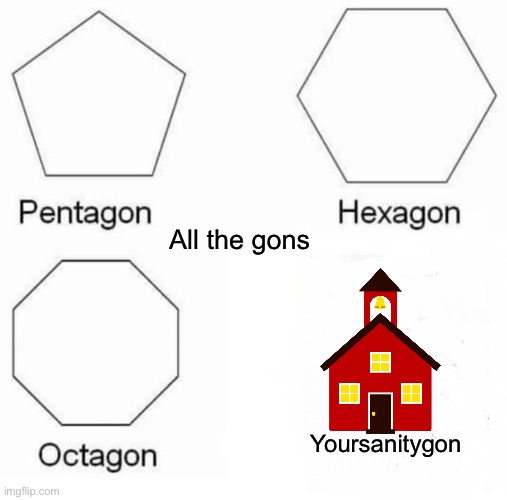 School | All the gons; Yoursanitygon | image tagged in memes,pentagon hexagon octagon | made w/ Imgflip meme maker