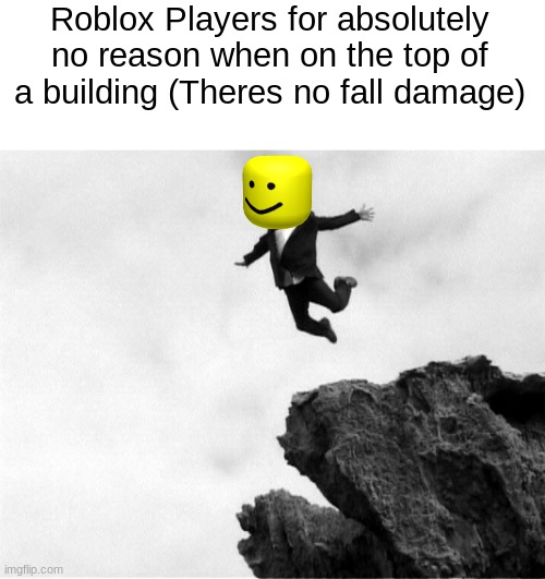 boblox | Roblox Players for absolutely no reason when on the top of a building (Theres no fall damage) | image tagged in man jumping off a cliff,roblox,memes,falling | made w/ Imgflip meme maker