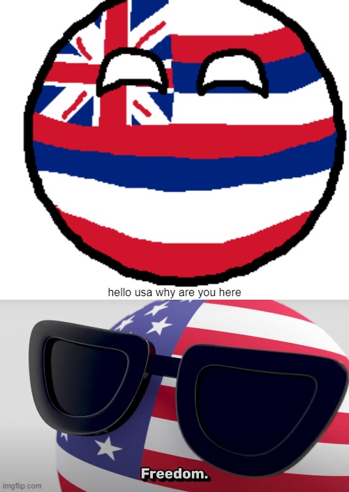 not a great meme but oh well... | hello usa why are you here | image tagged in hawaii countryballs,freedom | made w/ Imgflip meme maker