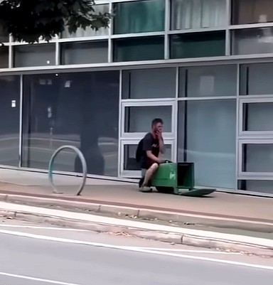 Man Riding Trash Can Blank Meme Template
