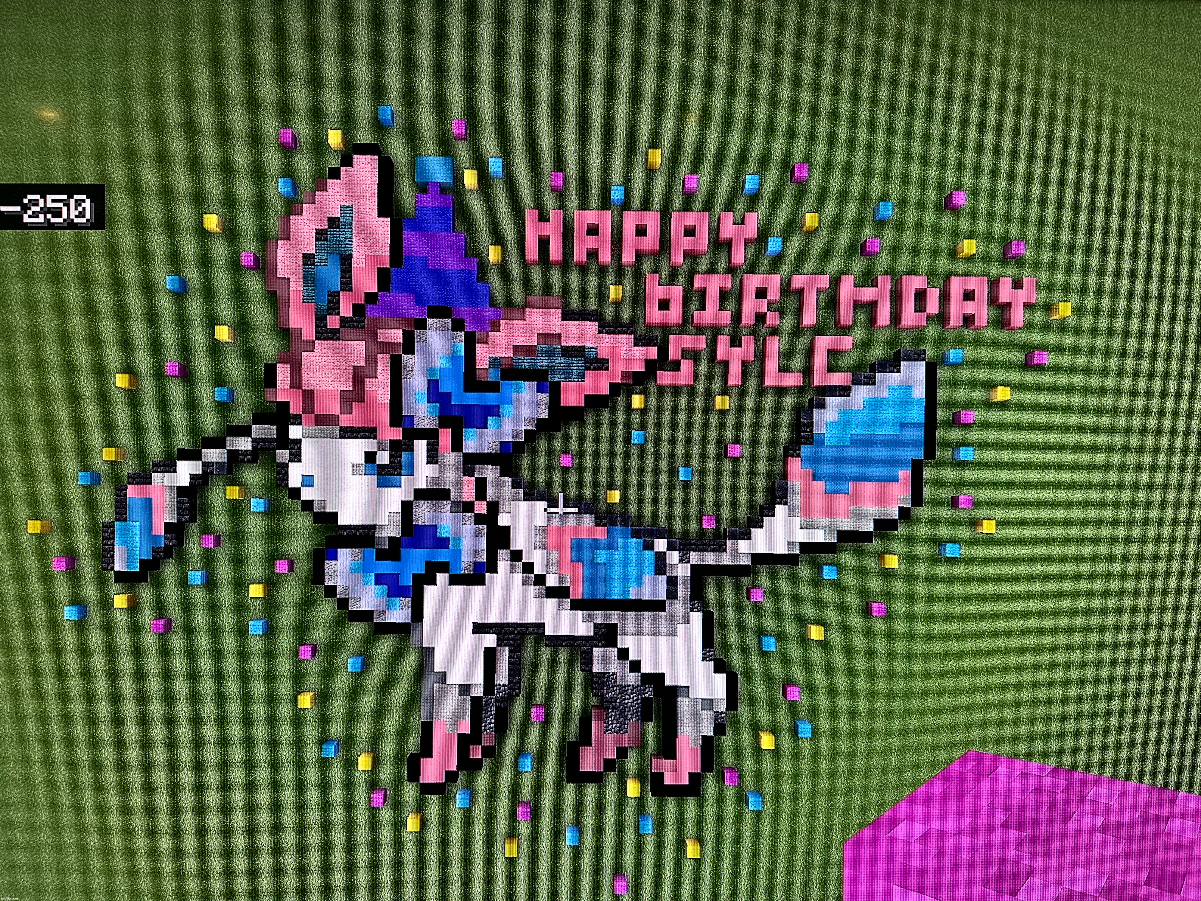 happy birthday sylceon :) i was too tired to make a new image so I added a party hat and confetti to the original | image tagged in happy birthday,sylceon | made w/ Imgflip meme maker